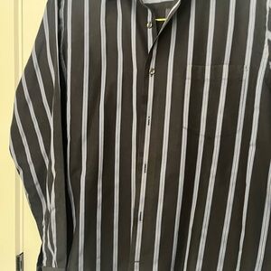 Perry Ellis Men’s Black Blue Striped Long Sleeve Button Down Dress Shirt